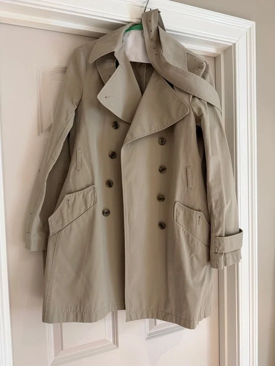 Theory Beige Double-Breasted Trench Coat - Picture 1 of 4